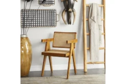 Light Teak Cane Accent Chair -Furniluxe 311201 brown wood dining chair room 85