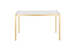 Ian Gold Metal With White Marble Top 50" Dining Table -Furniluxe 314387 gold metal dining table front 02