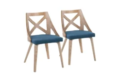 Ashton White Washed Wood And Blue Fabric Dining Chair Set Of 2