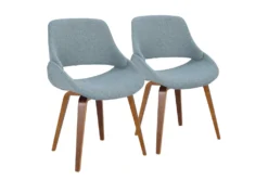 Rizzi Walnut And Blue Fabric Dining Chair Set Of 2