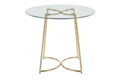 Emma Gold Steel With Clear Glass Top 35" Dining Table -Furniluxe 314432 gold metal dining table back 82