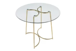 Emma Gold Steel With Clear Glass Top 35" Dining Table -Furniluxe 314432 gold metal dining table top 31