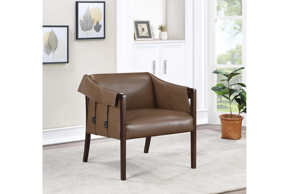 Senfield Molasses Faux Leather Walnut Frame Accent Chair 7 Senfield Molasses Faux Leather Walnut Frame Accent Chair - Image 5