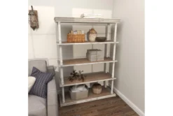 64" Brown Wood Farmhouse Shelving Unit -Furniluxe 320262 brown mdf bookcase room 90