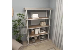 64" Brown Wood Farmhouse Shelving Unit -Furniluxe 320262 brown mdf bookcase room 92