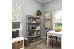 64" Brown Wood Farmhouse Shelving Unit -Furniluxe 320262 brown mdf bookcase room 94