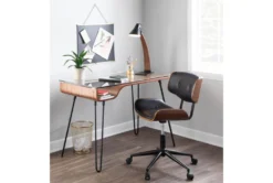 Linnea Walnut + Black Faux Leather Swivel Adjustable Office Chair -Furniluxe 323462 room 85